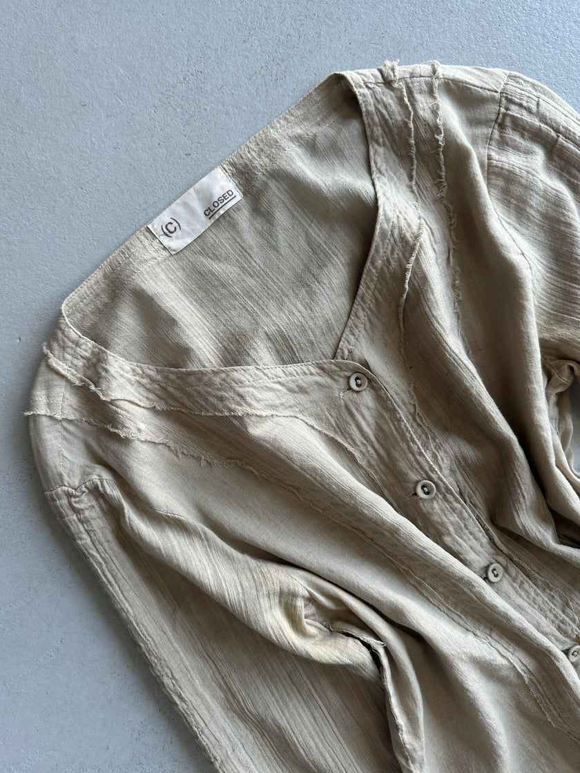 CLOSED BY GIULIANO FUJIWARA - 2000s RUCHED SLEEVE SEMI SHEER BLOUSE