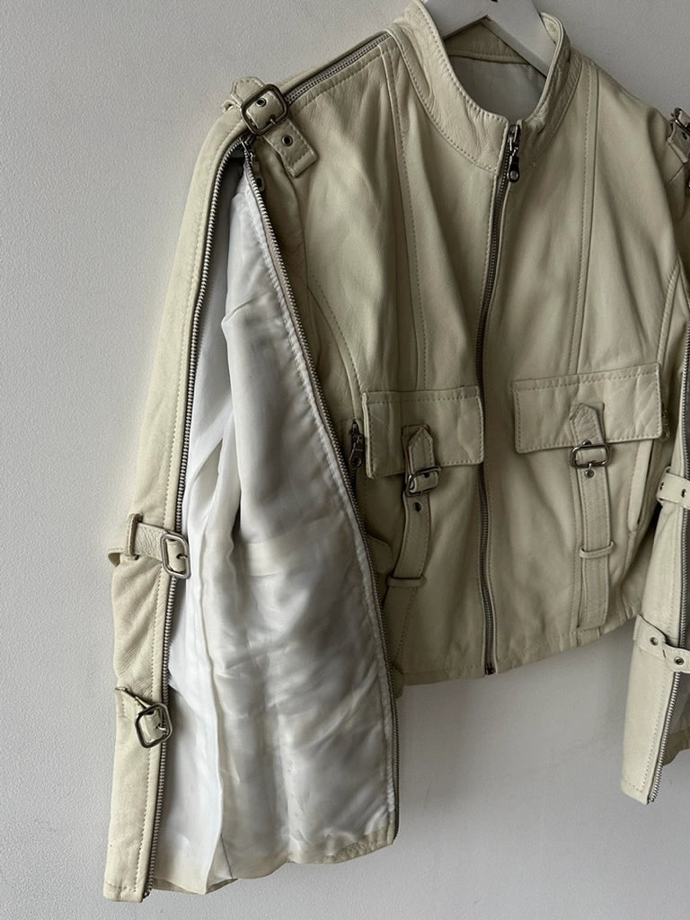 2000s CROP FIT BIKER LEATHER JACKET