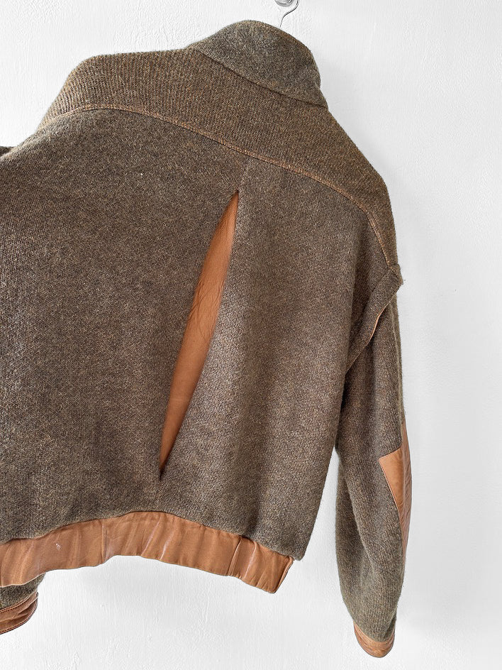 ITALIAN LABEL - 1980s WOOL BOMBER JACKET WITH LEATHER PANELS