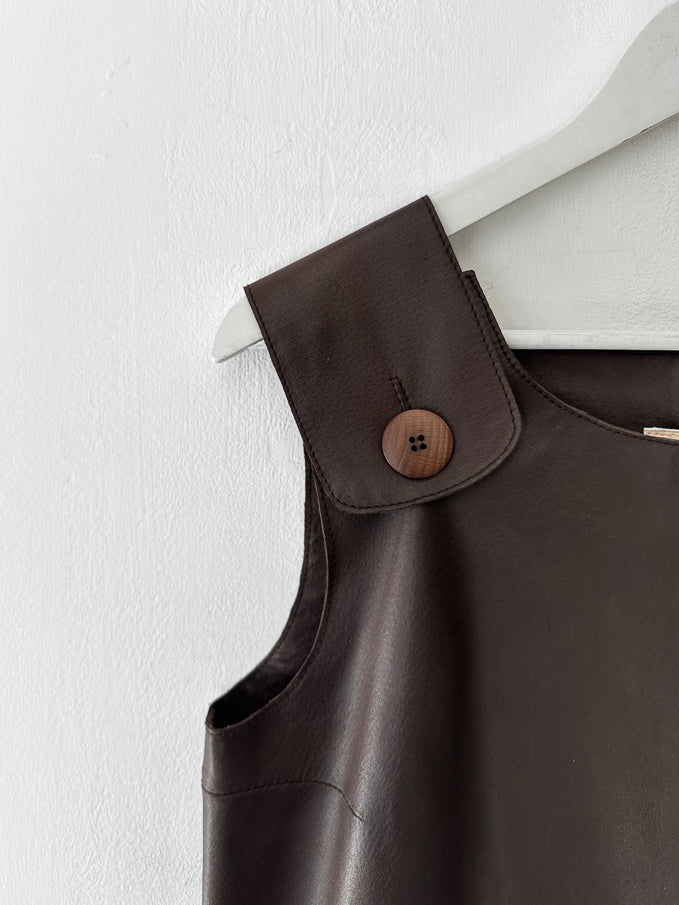 ITALIAN LABEL - 1990s LEATHER DUNGAREE DRESS
