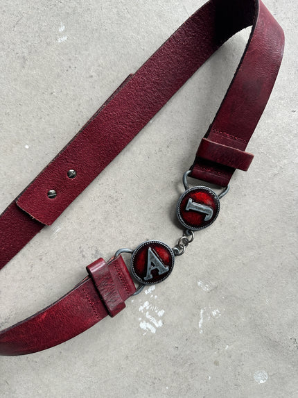 ARMANI JEANS - 1990s LOGO BUCKLE LEATHER BELT