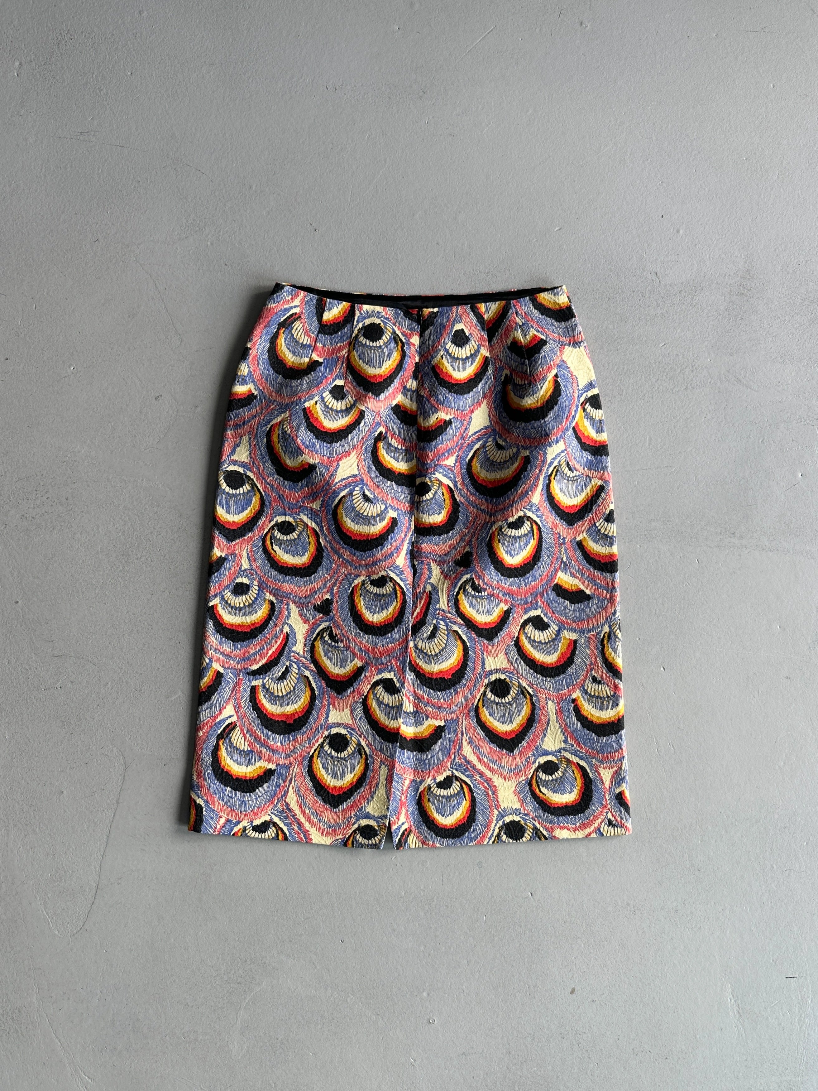 DRIES VAN NOTEN - F/W 2018 PEACOCK PATTERN FITTED SKIRT