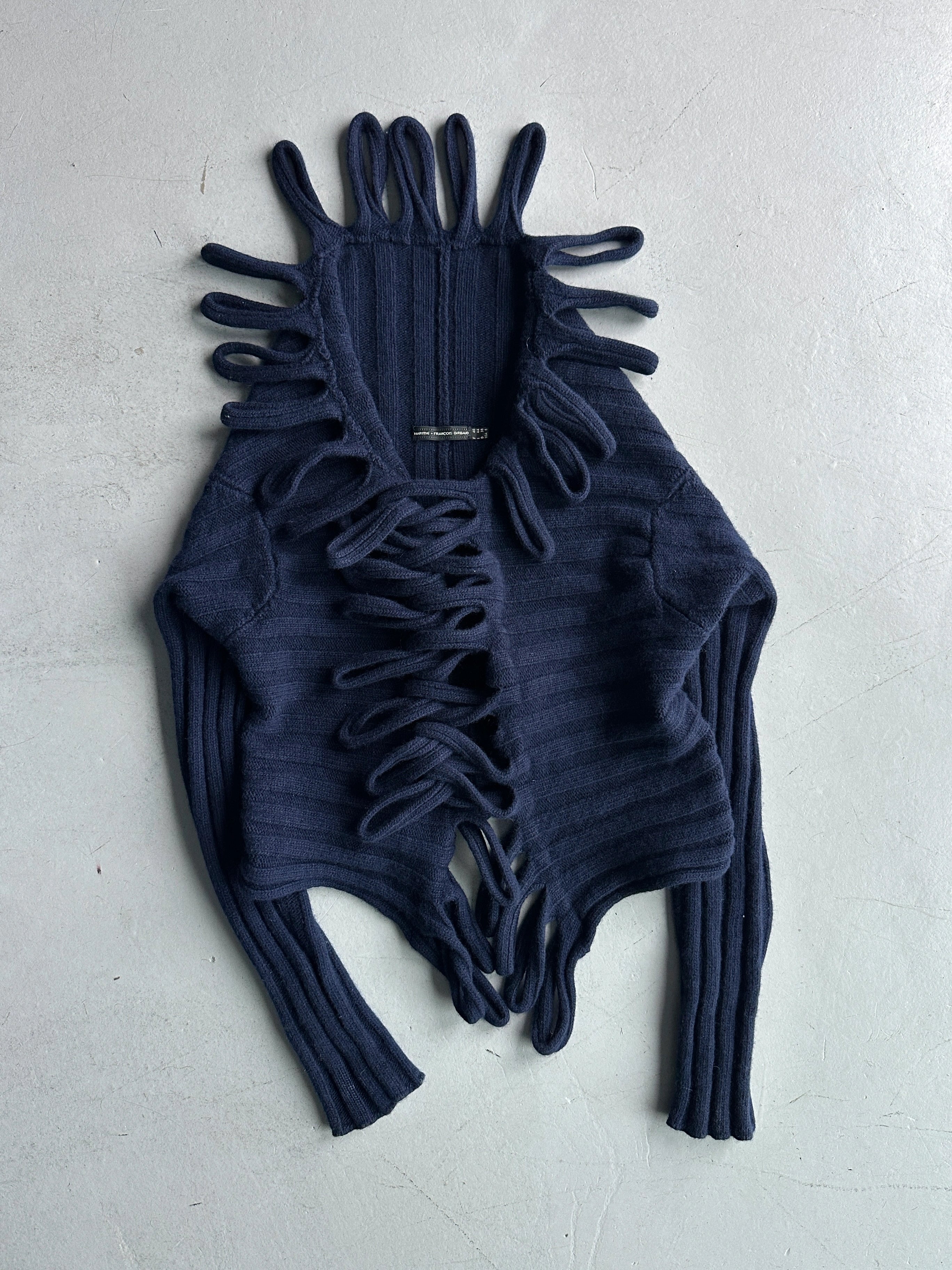MARITHÉ + FRANÇOIS GIRBAUD - 2000s LOOPING CUT OUT DETAILS OPEN FRONT KNIT CARDIGAN