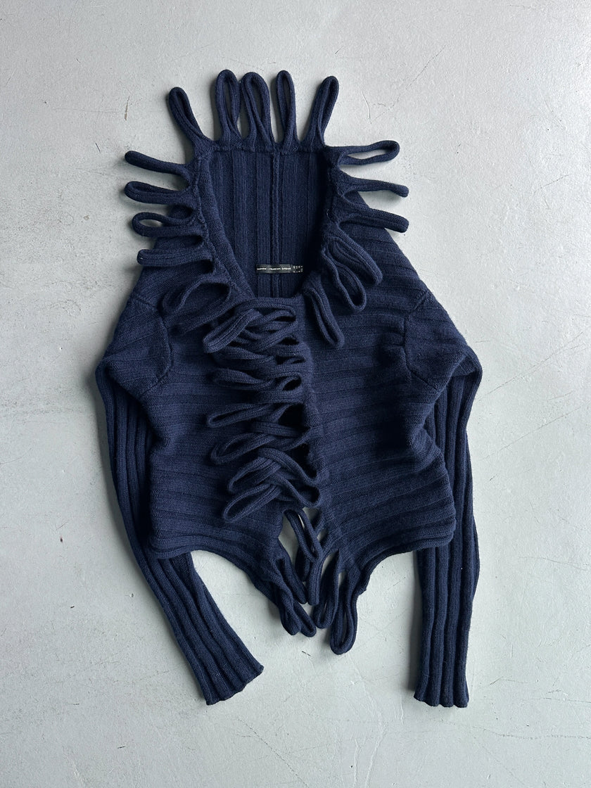 MARITHÉ + FRANÇOIS GIRBAUD - 2000s LOOPING CUT OUT DETAILS OPEN FRONT KNIT CARDIGAN