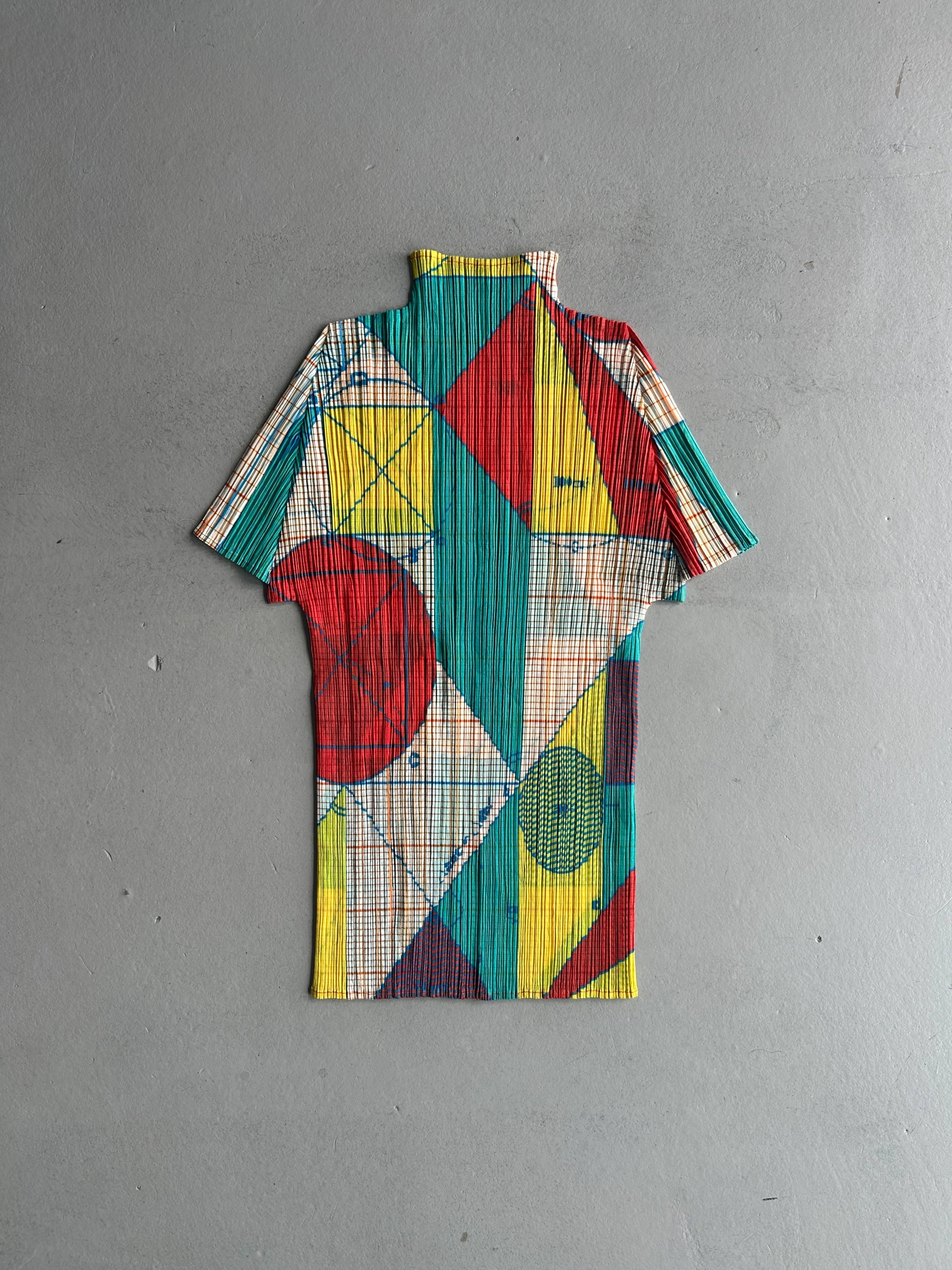 ISSEY MIYAKE PLEATS PLEASE - S/S 1998 GEOMETRIC PRINT HALF SLEEVE TOP