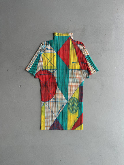 ISSEY MIYAKE PLEATS PLEASE - S/S 1998 GEOMETRIC PRINT HALF SLEEVE TOP