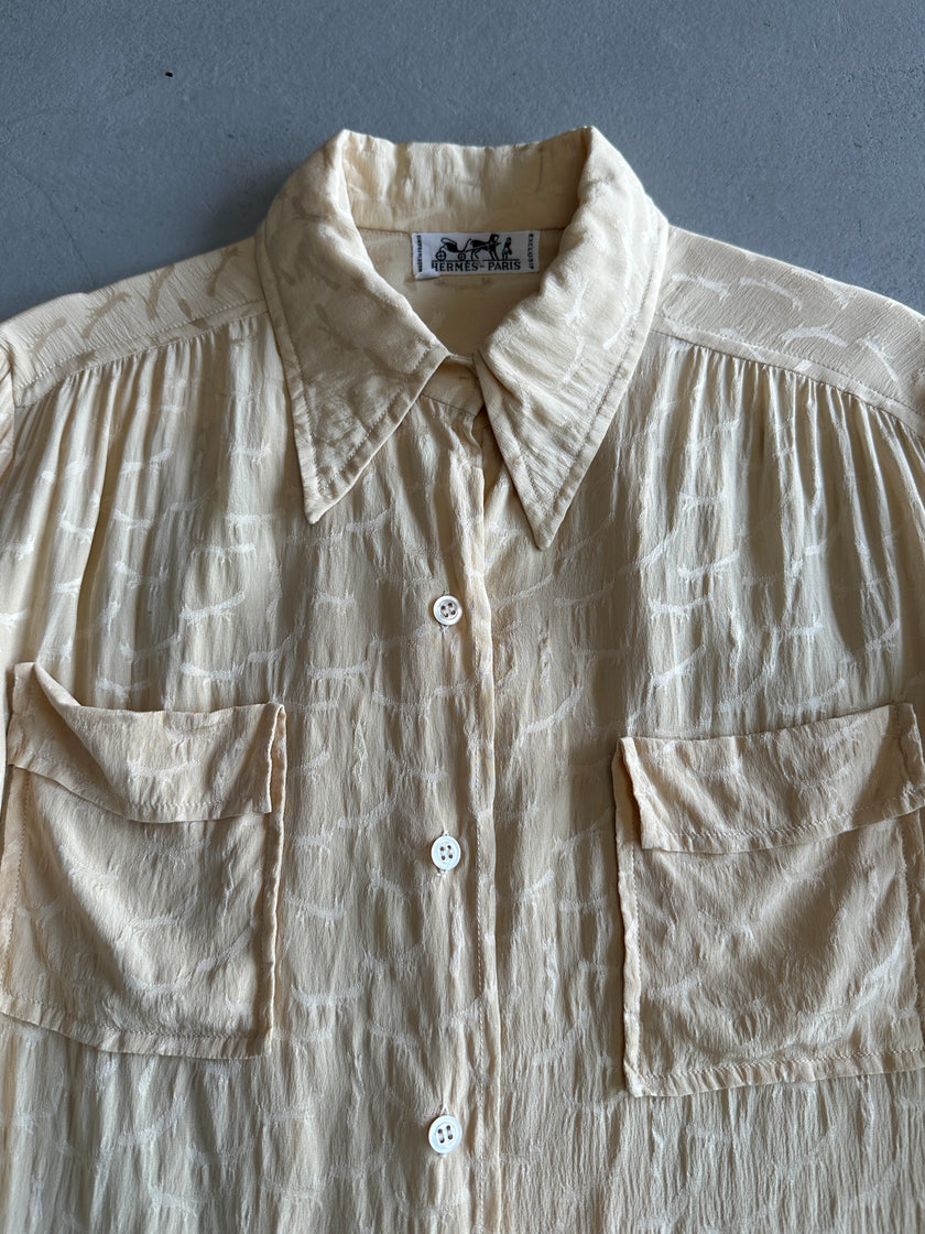 HERMÈS - 1970s COLLARED SILK SHIRT