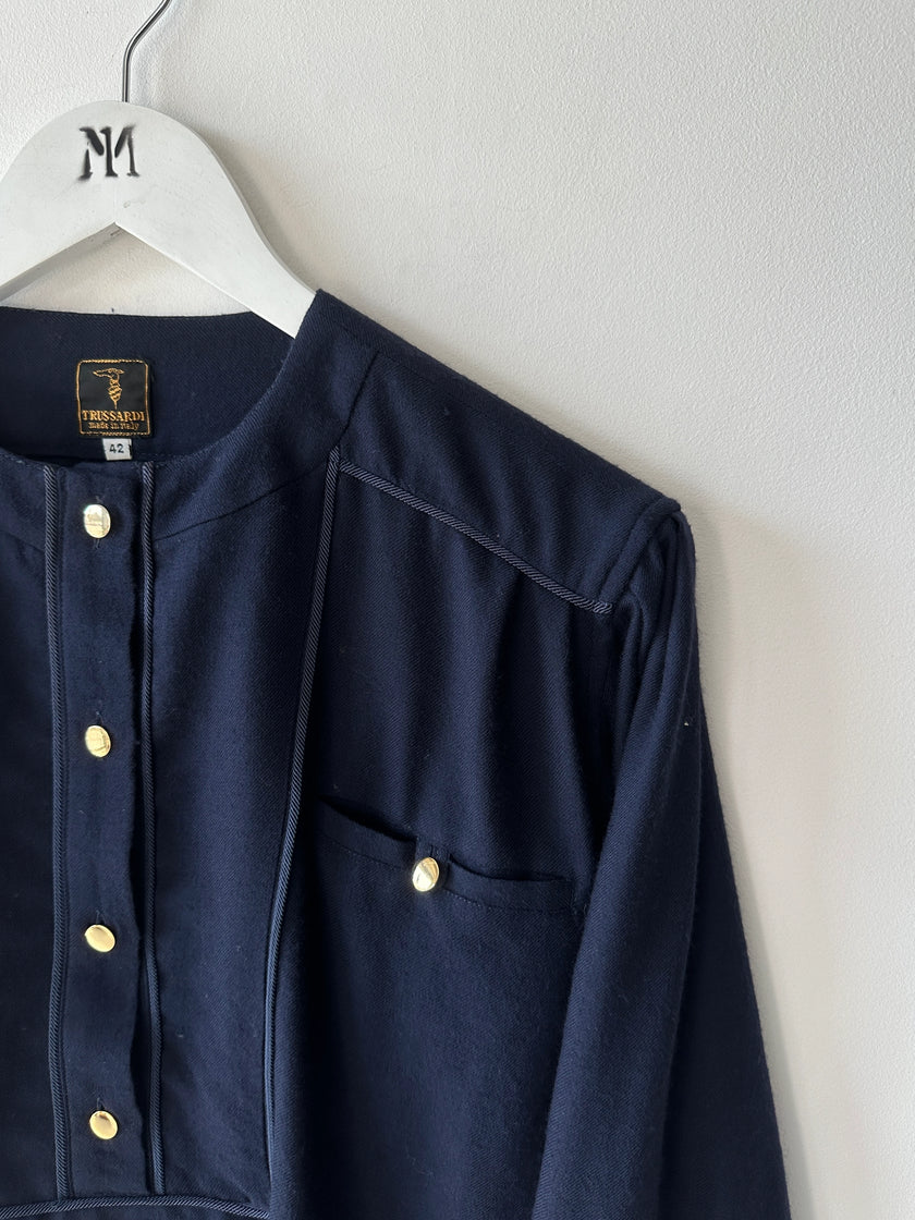 TRUSSARDI - 1980s RELAXED BLOUSE WITH PIPING DETAILS