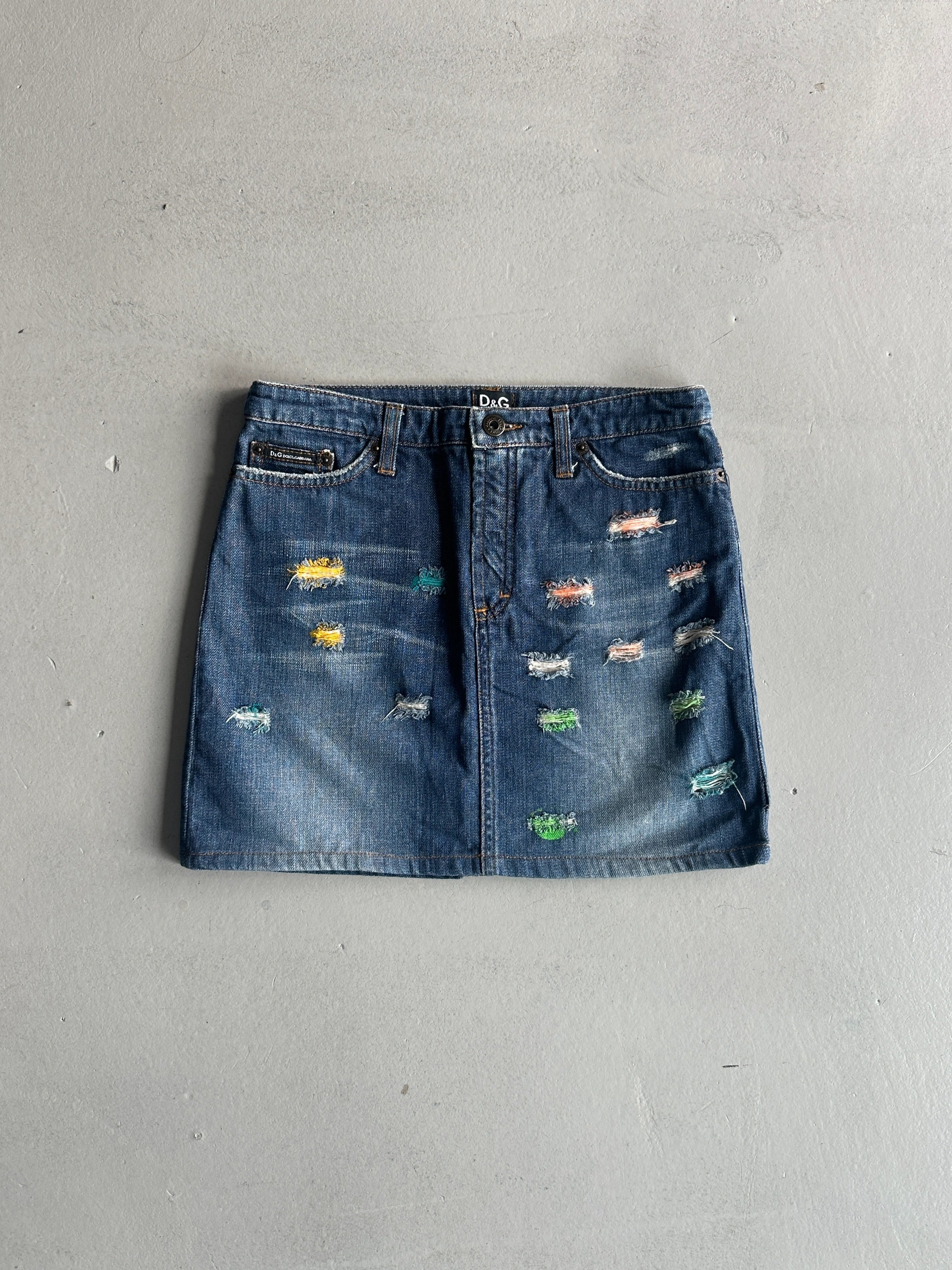 DOLCE & GABBANA - 1990s DENIM MINI SKIRT WITH FLUO DETAILS