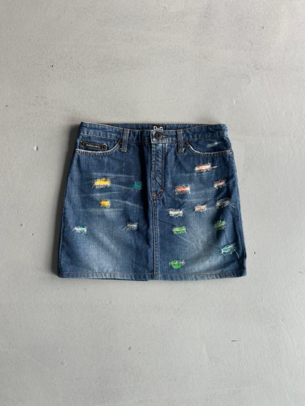 DOLCE & GABBANA - 1990s DENIM MINI SKIRT WITH FLUO DETAILS