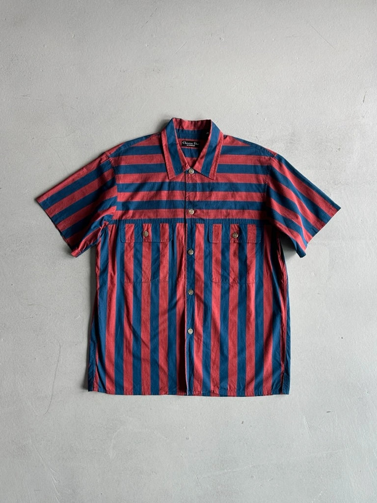 CHRISTIAN DIOR - 1990s STRIPED HALF SLEEVE SHIRT