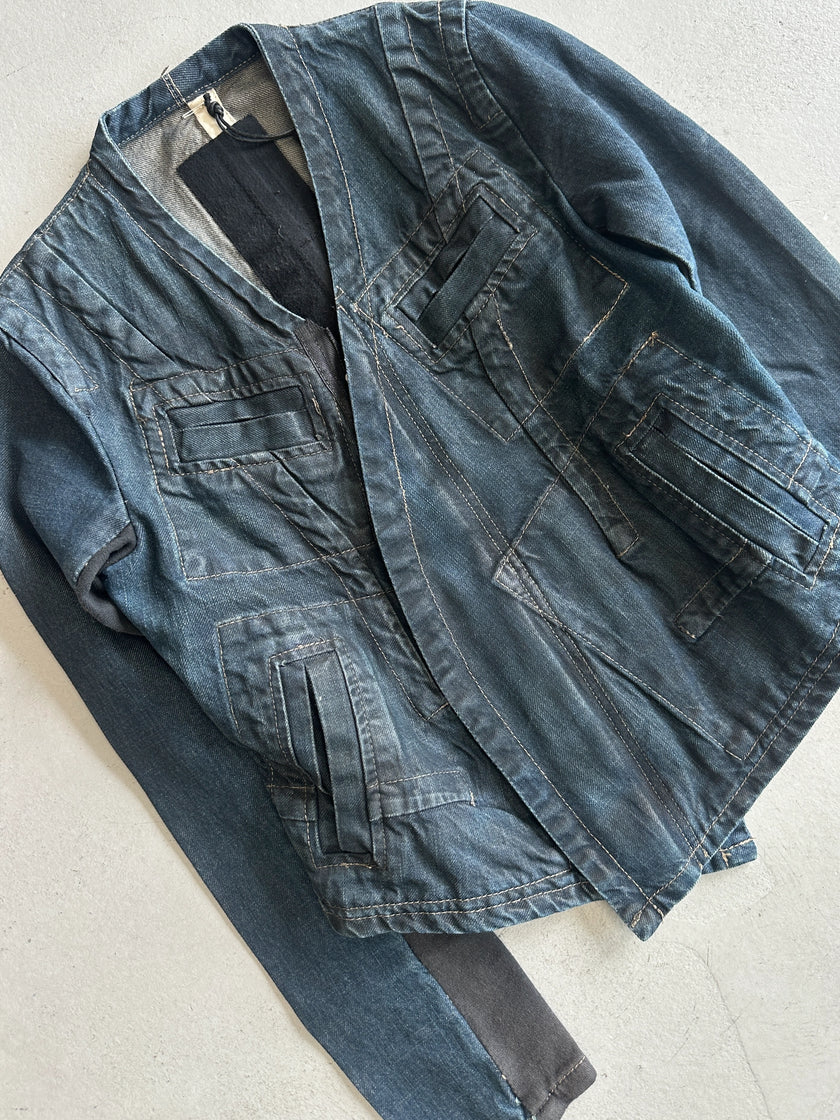 RICK OWENS SLAB - A/W 2003 SLIM FIT WAXED DENIM JACKET