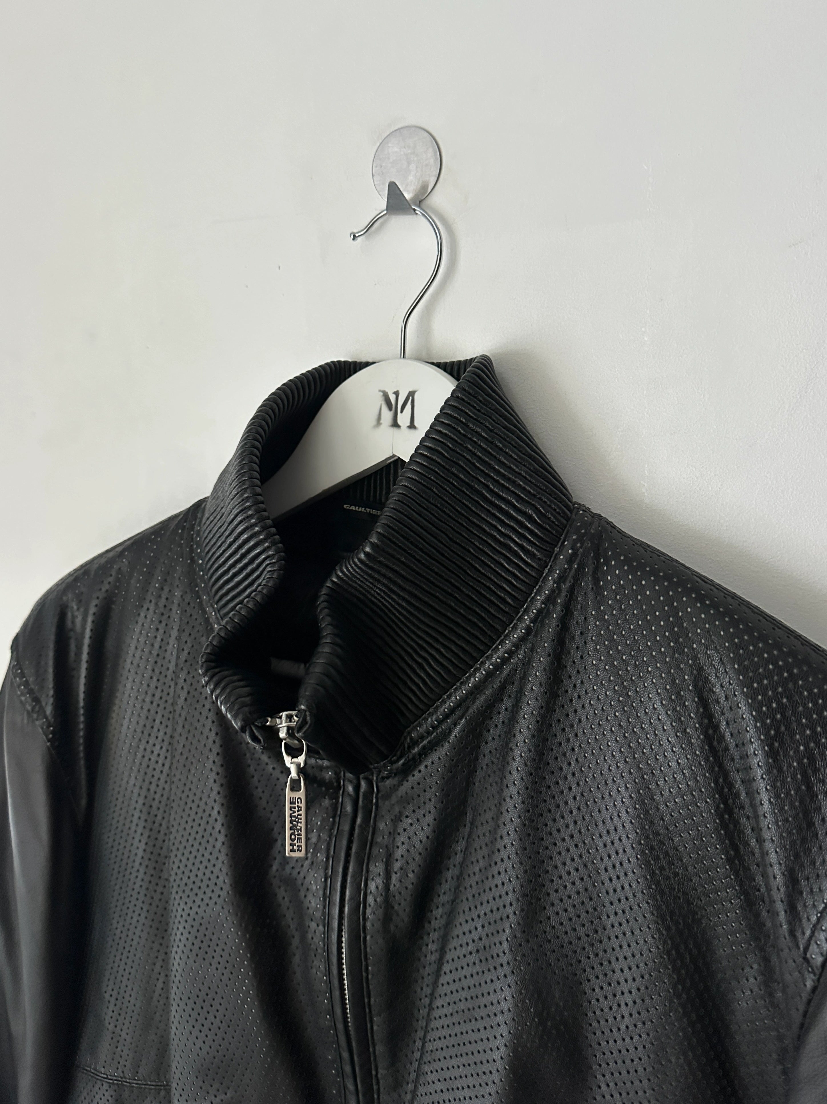 JEAN PAUL GAULTIER OBJET - 1990s PERFORATED LEATHER JACKET WITH ZIP OFF FUR LINING