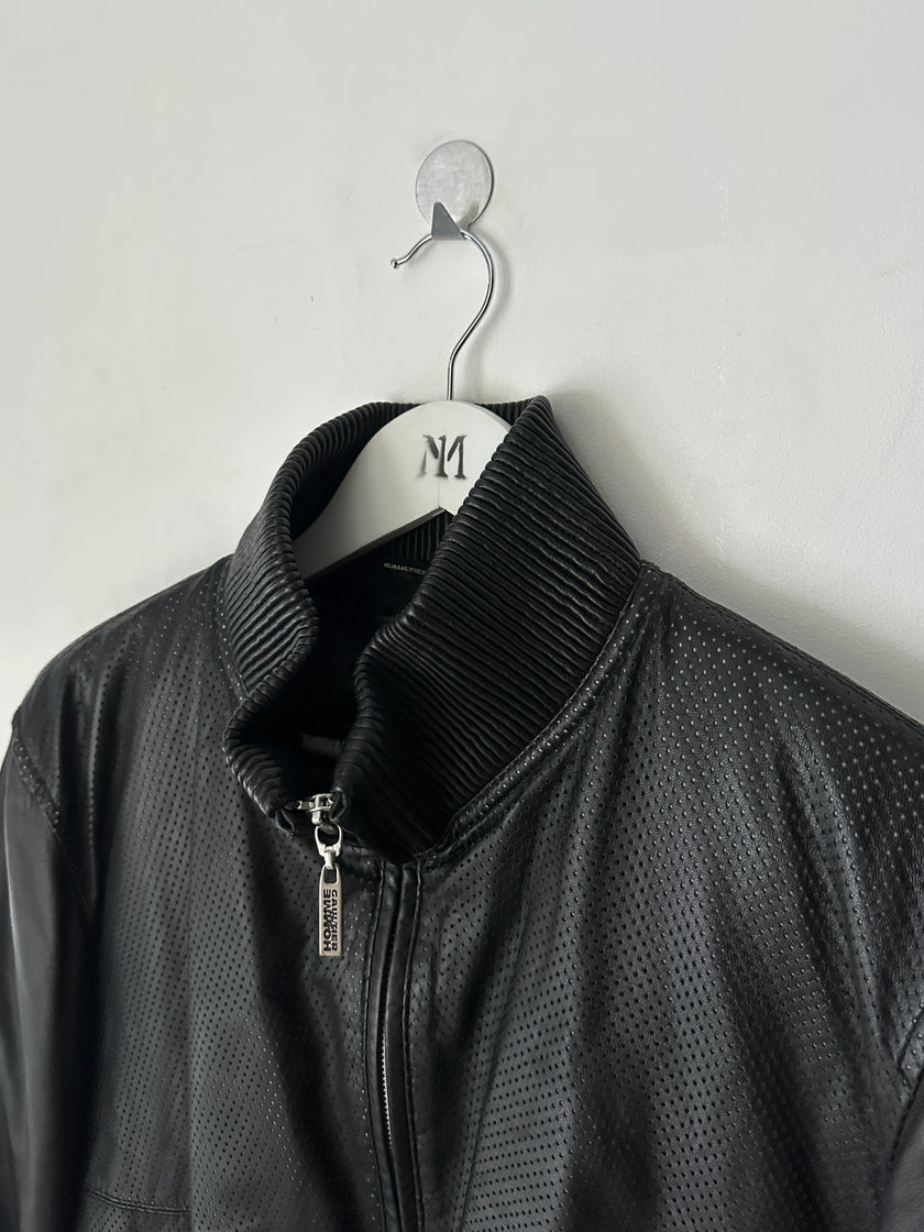 JEAN PAUL GAULTIER OBJET - 1990s PERFORATED LEATHER JACKET WITH ZIP OFF FUR LINING