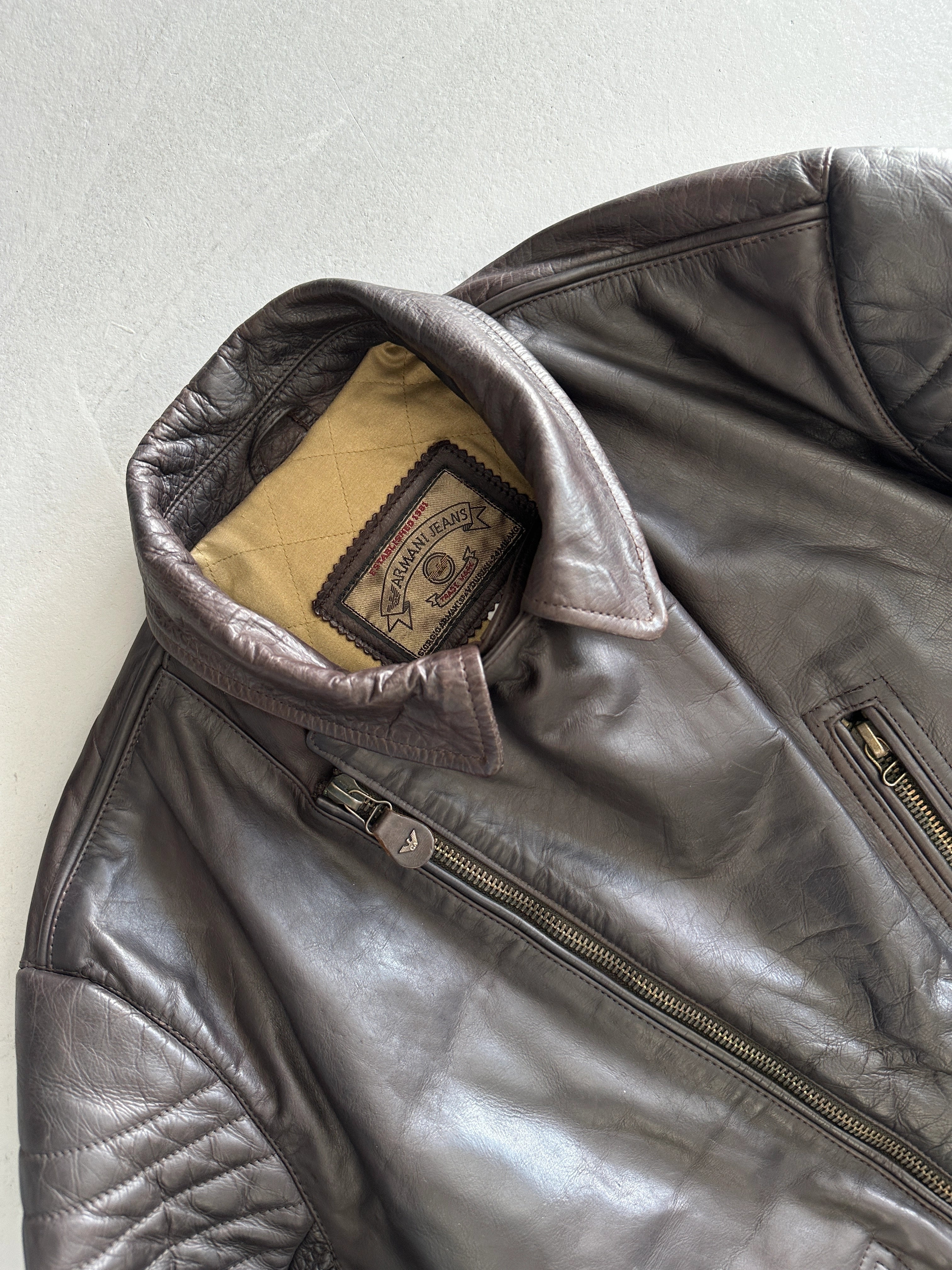 ARMANI JEANS - 1990s LEATHER BOMBER JACKET