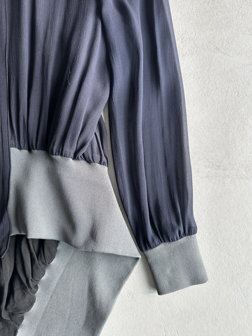 YOHJI YAMAMOTO - S/S 2001 ASYMMETRICAL SILK BLOUSE CARDIGAN