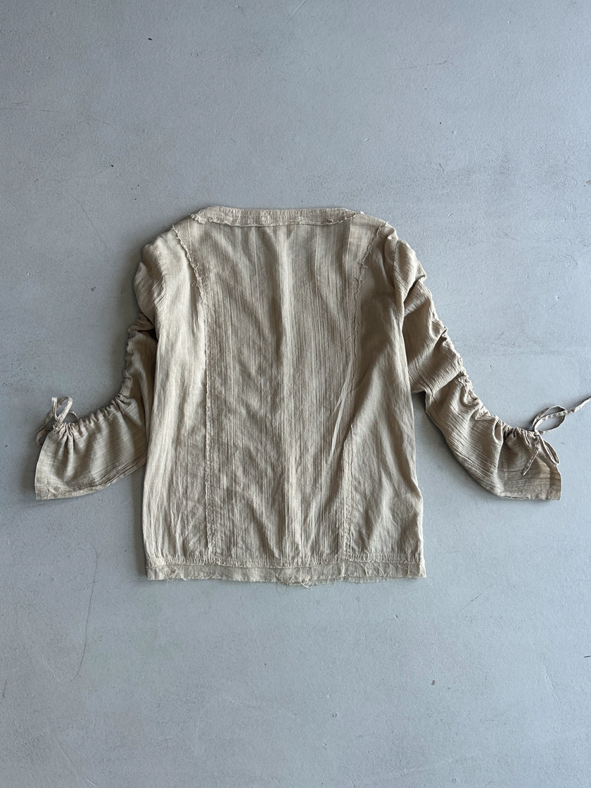 CLOSED BY GIULIANO FUJIWARA - 2000s RUCHED SLEEVE SEMI SHEER BLOUSE
