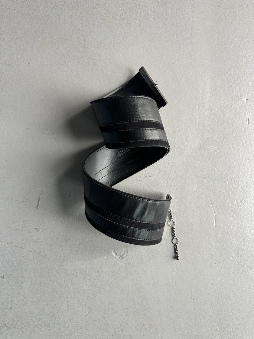 DIRK BIKKEMBERGS - S/S 1998 WIDE LEATHER BELT WITH METAL CHARM DETAIL