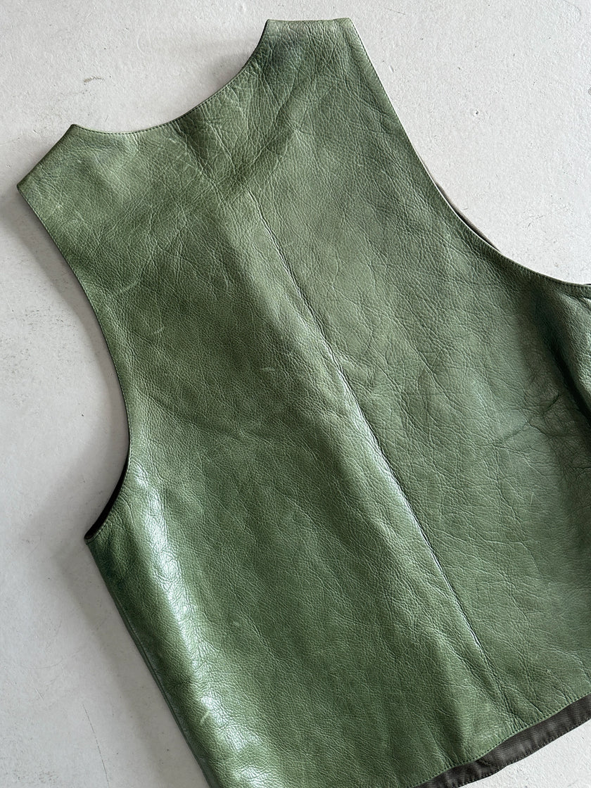 CALUGI E GIANNELLI - 1980s FROG MOTIFS LEATHER BUTTONED VEST GILET