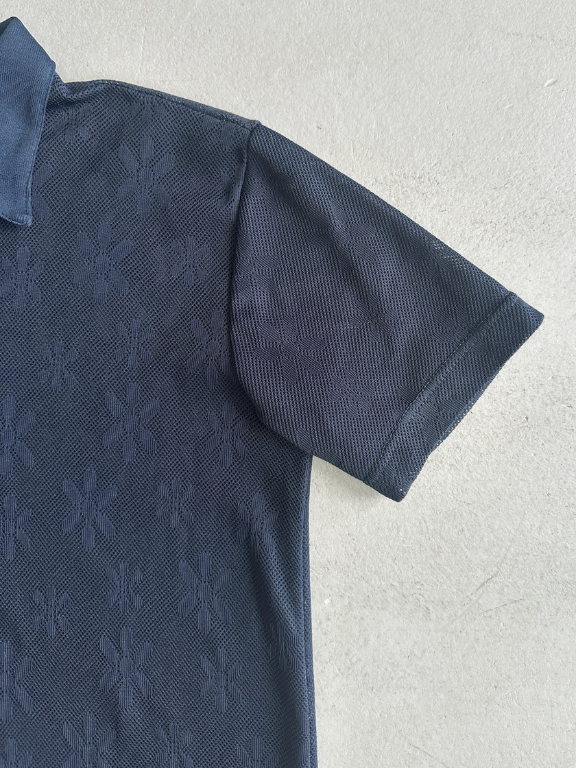 2000s FLORAL PATTERN MESH HALF SLEEVE BUTTONED SHIRT