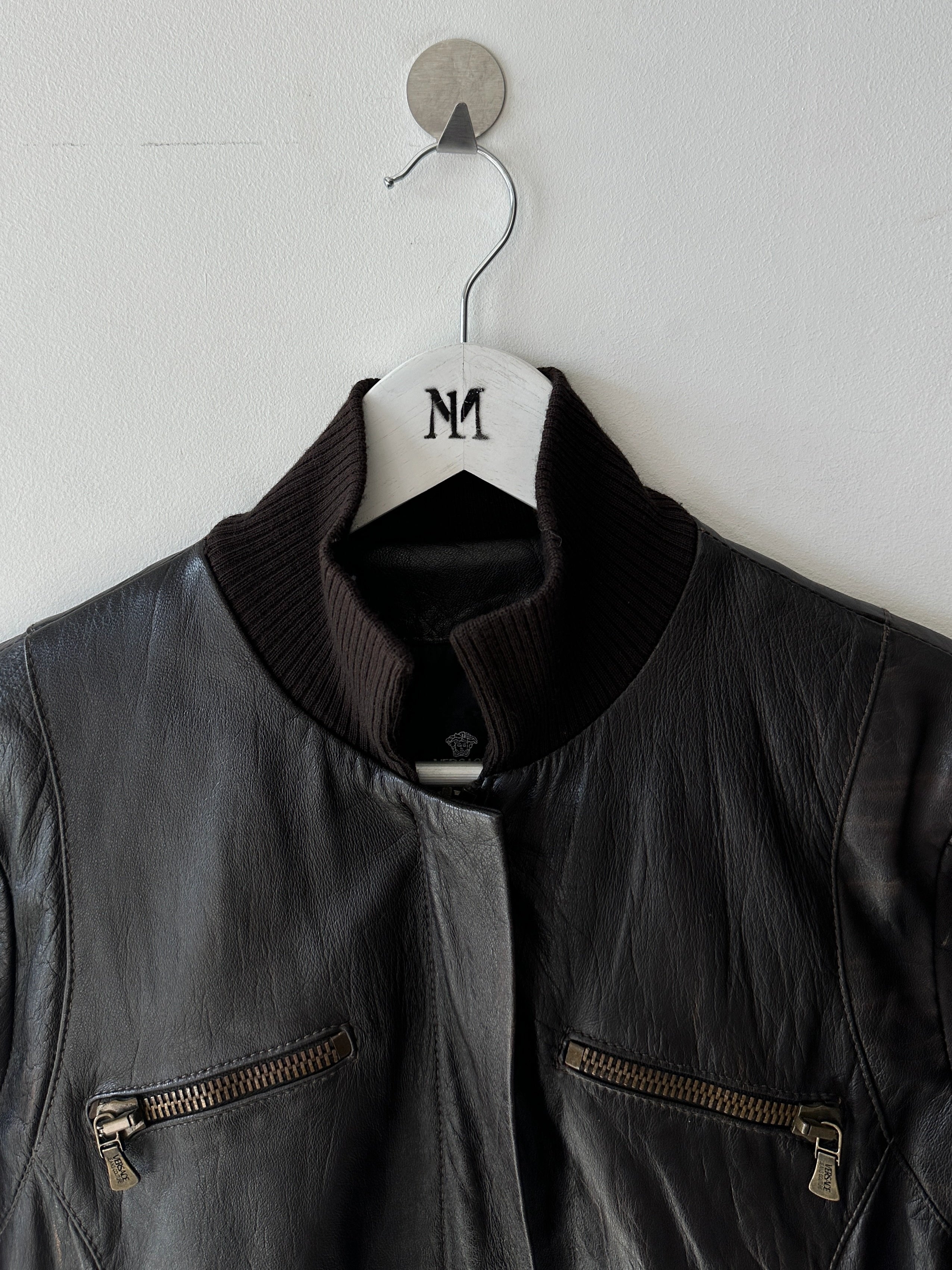 VERSACE - 2000s CROP FIT LEATHER JACKET WITH BONDAGE DETAILS