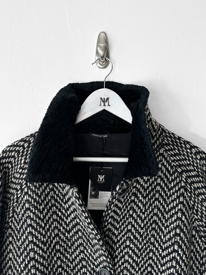 VERSUS VERSACE BY GIANNI VERSACE - early 1990s HERRINGBONE COAT WITH FUR COLLAR