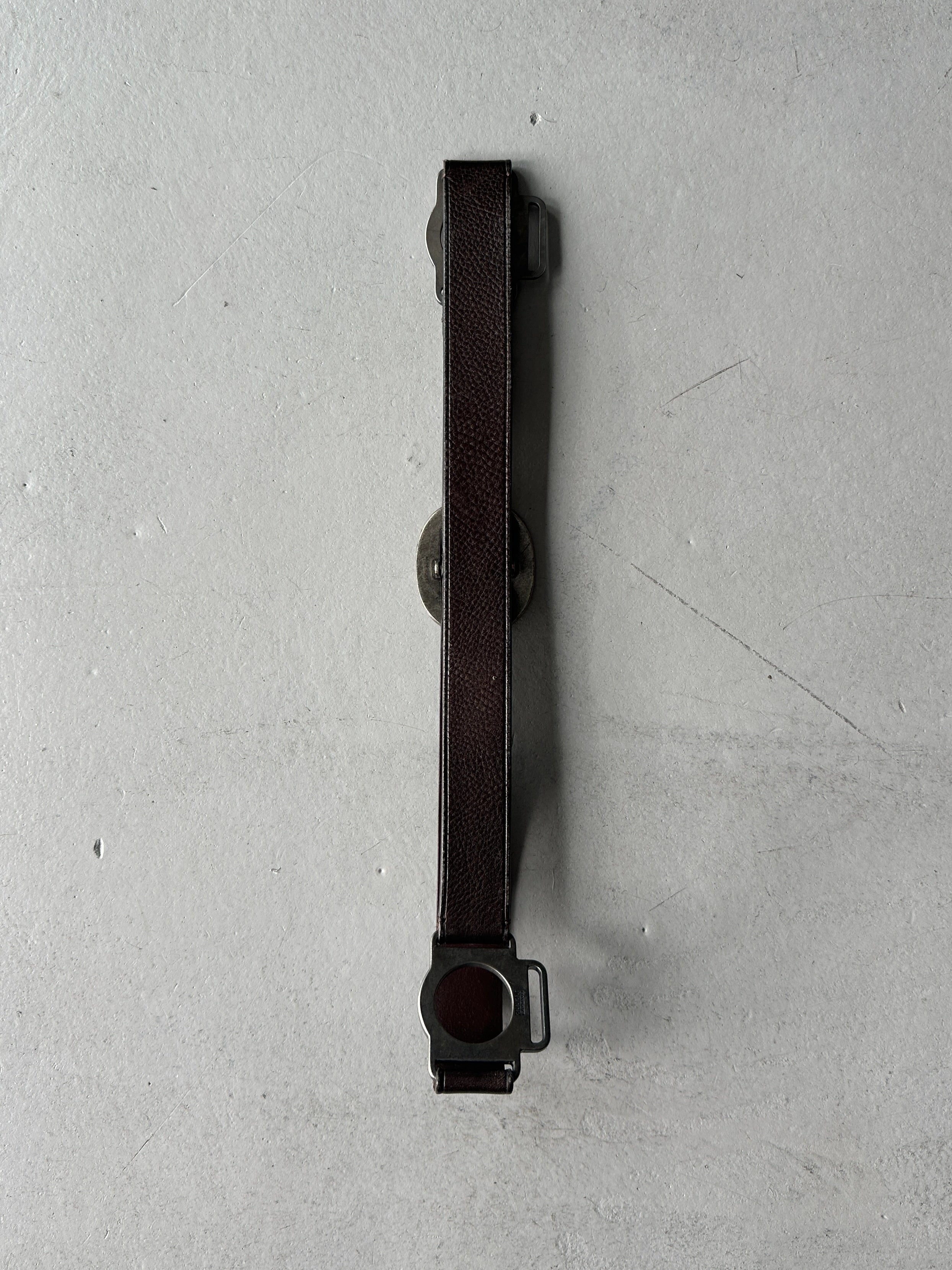 GIANFRANCO FERRÉ - 1990s LEATHER BELT WITH GEOMETRIC METAL CONNECTORS