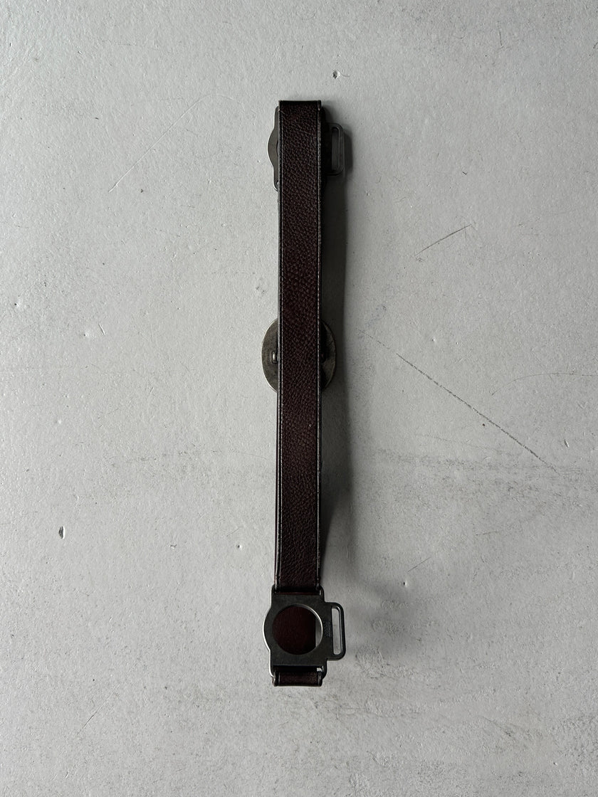 GIANFRANCO FERRÉ - 1990s LEATHER BELT WITH GEOMETRIC METAL CONNECTORS