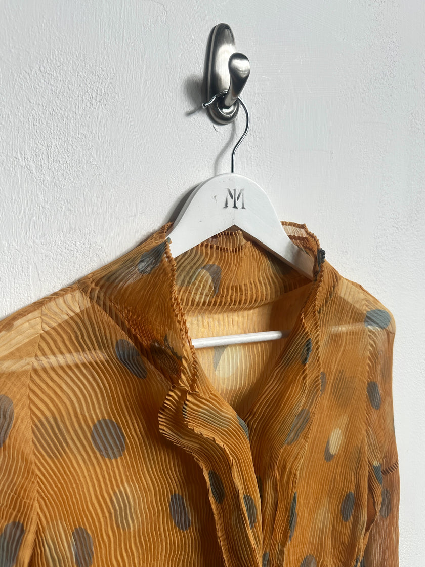 ISSEY MIYAKE - early 2000s POLKA DOT PLEATED BUTTONED BLOUSE