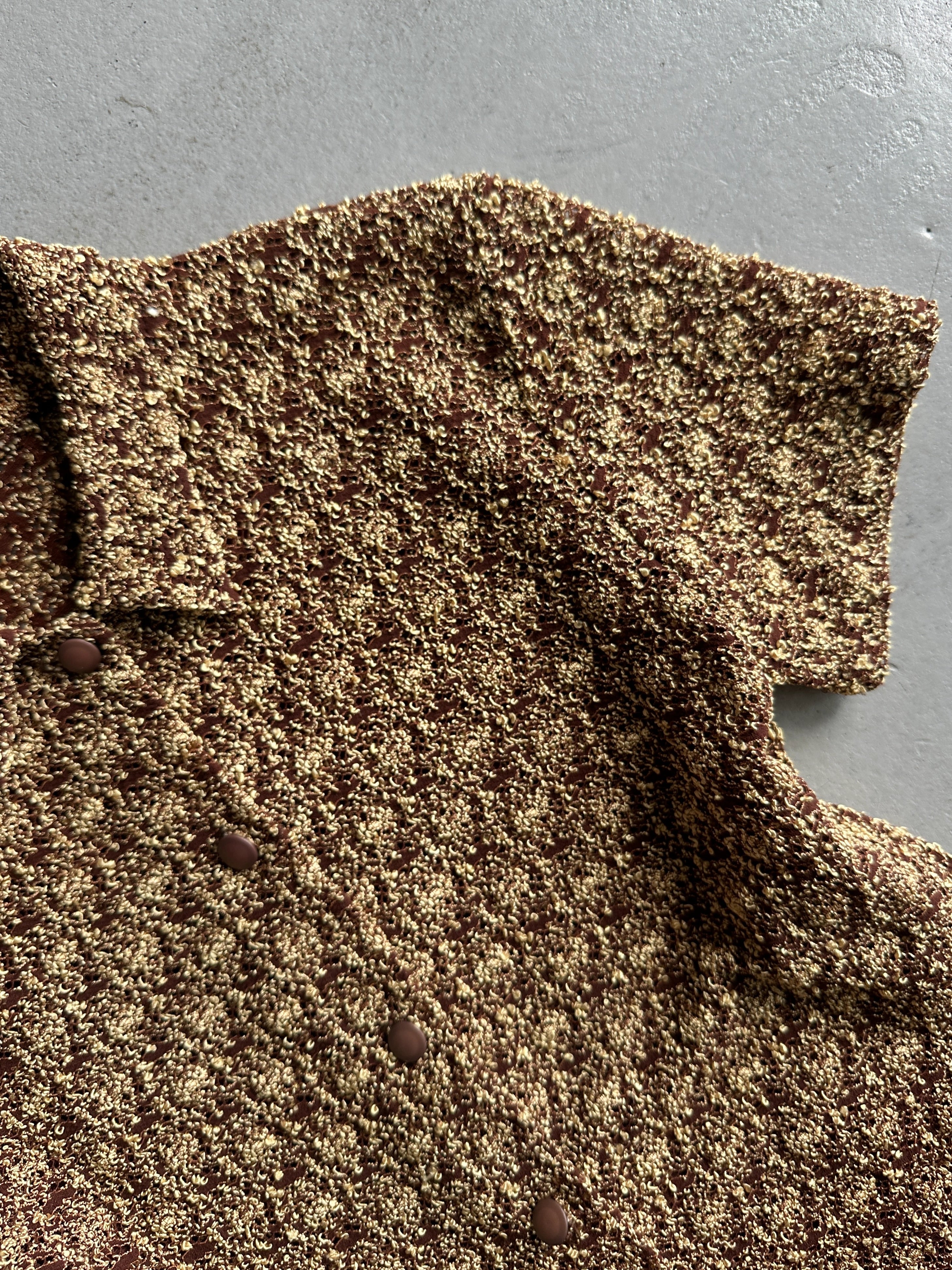 1970s CROP FIT BUTTONED SHORT SLEEVE KNIT TOP