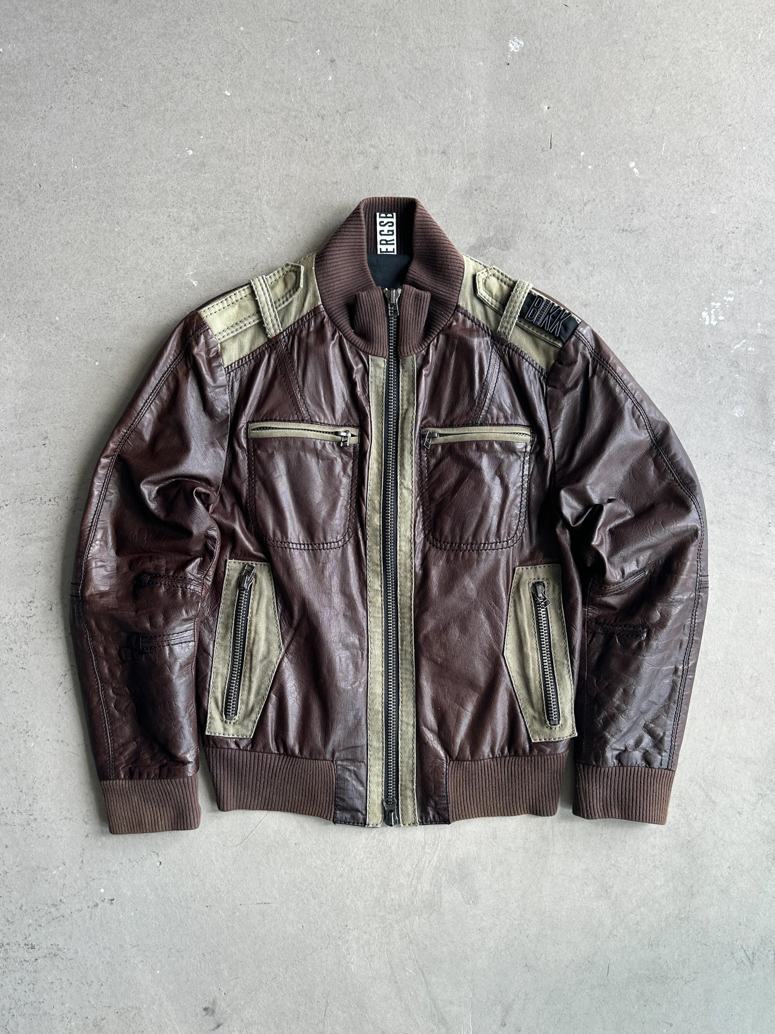 BIKKEMBERGS- 2000s CARGO LEATHER BOMBER JACKET