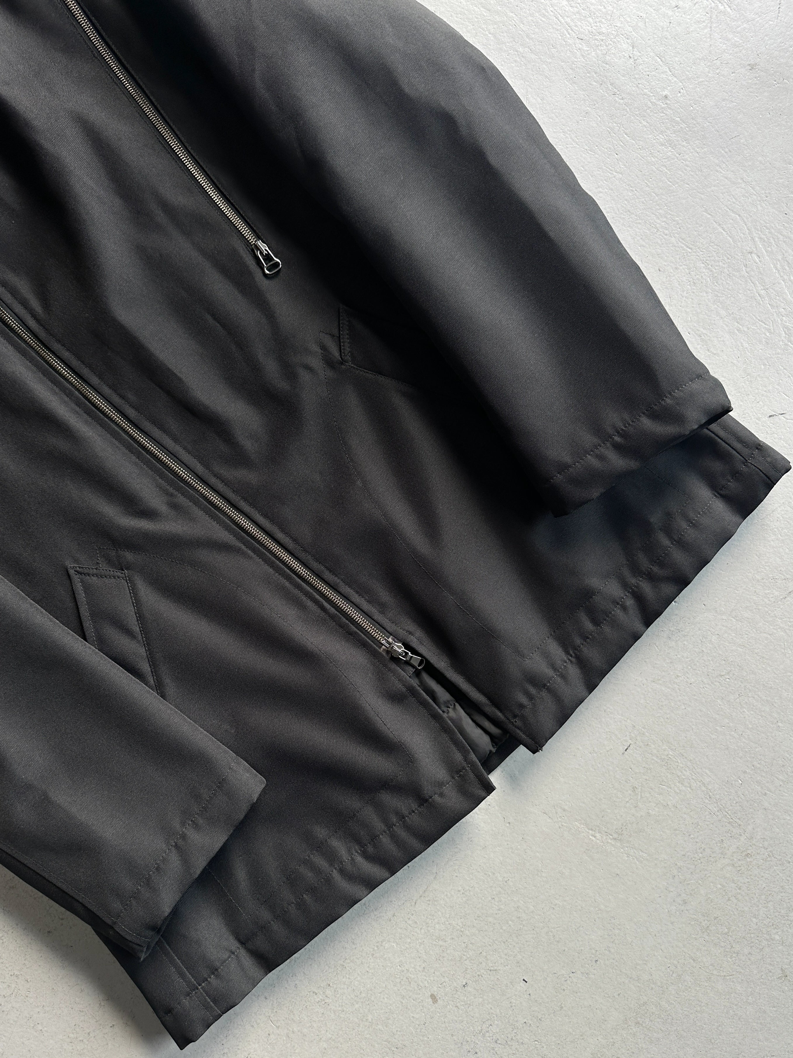 DANIELE ALESSANDRINI - 2000s RIBBED KNIT BELTED NECK COLLAR TECHNICAL JACKET WITH ASYMMETRICAL ZIP FRONT