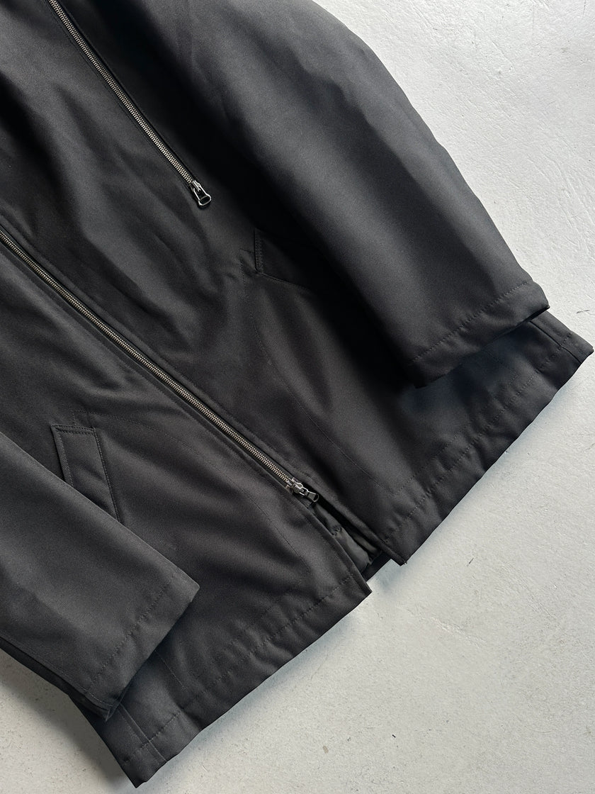 DANIELE ALESSANDRINI - 2000s RIBBED KNIT BELTED NECK COLLAR TECHNICAL JACKET WITH ASYMMETRICAL ZIP FRONT