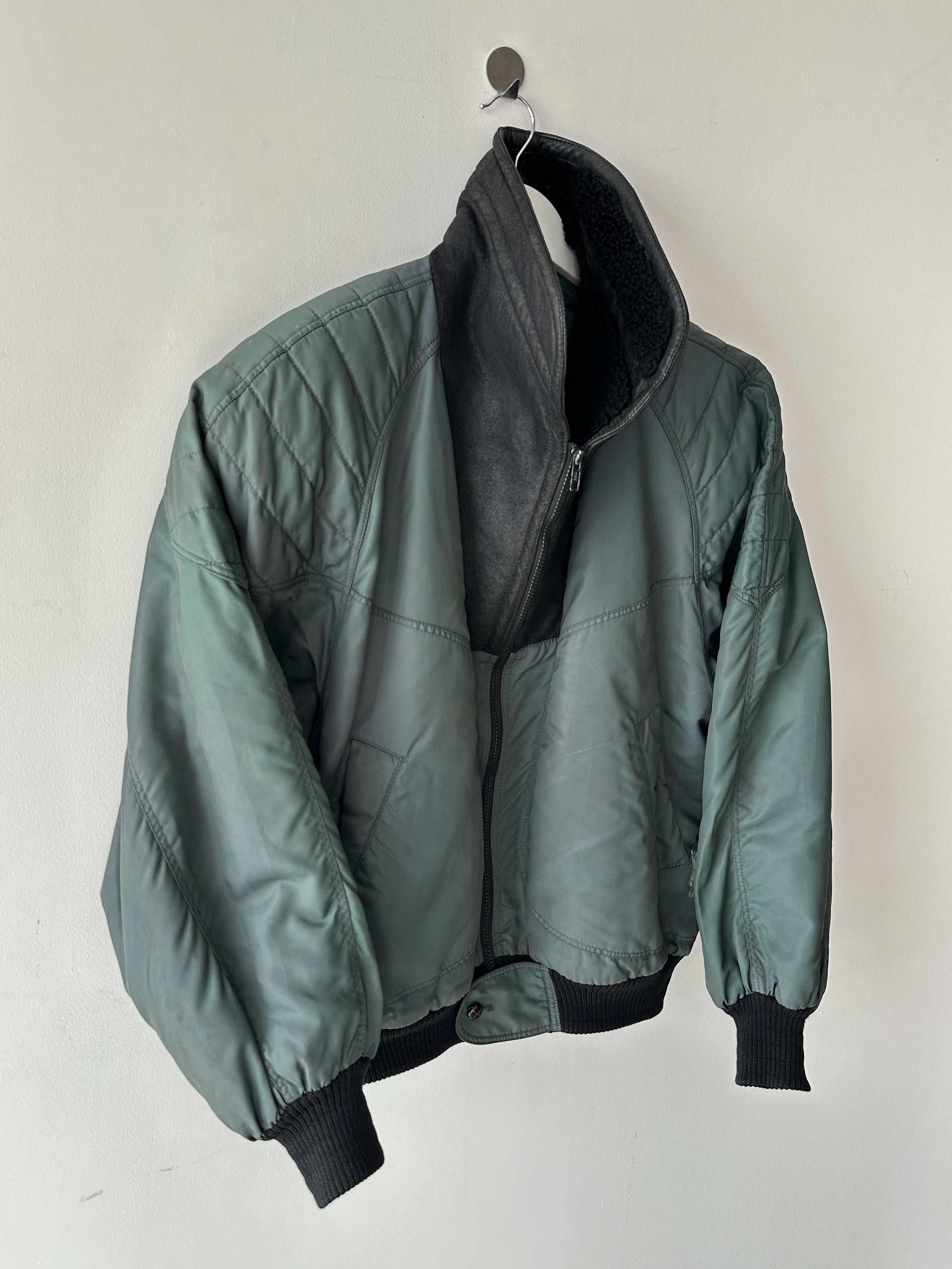 ITALIAN LABEL - 1980s NYLON BOMBER JACKET WITH SHEARLING COLLAR