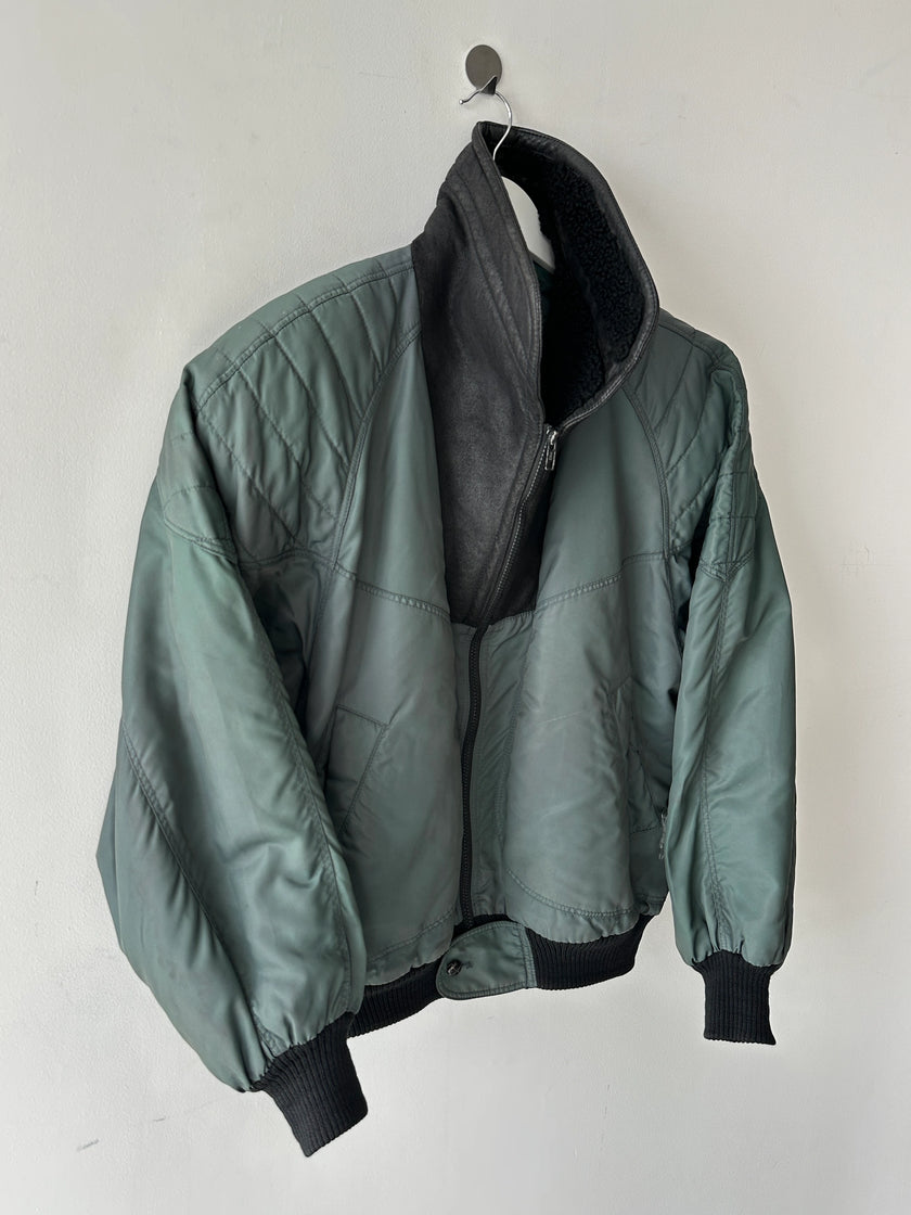 ITALIAN LABEL - 1980s NYLON BOMBER JACKET WITH SHEARLING COLLAR