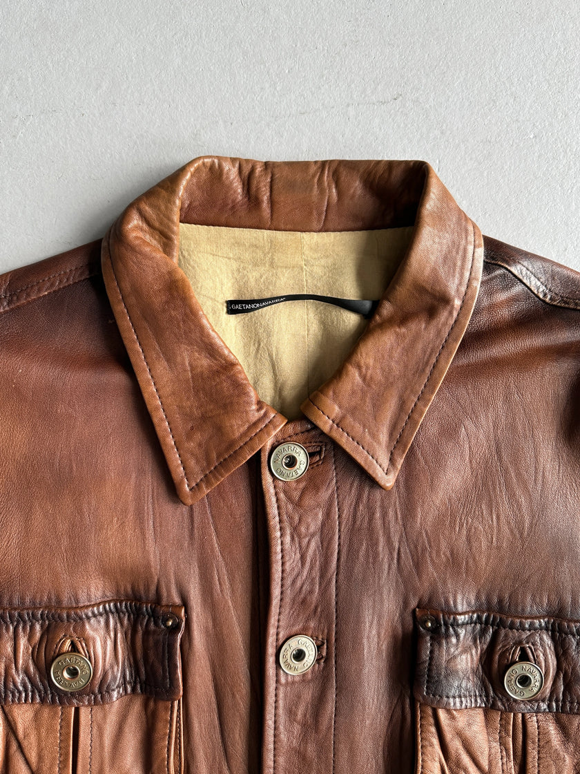 GAETANO NAVARRA - S/S 2007 MULTI POCKET DISTRESSED LEATHER JACKET