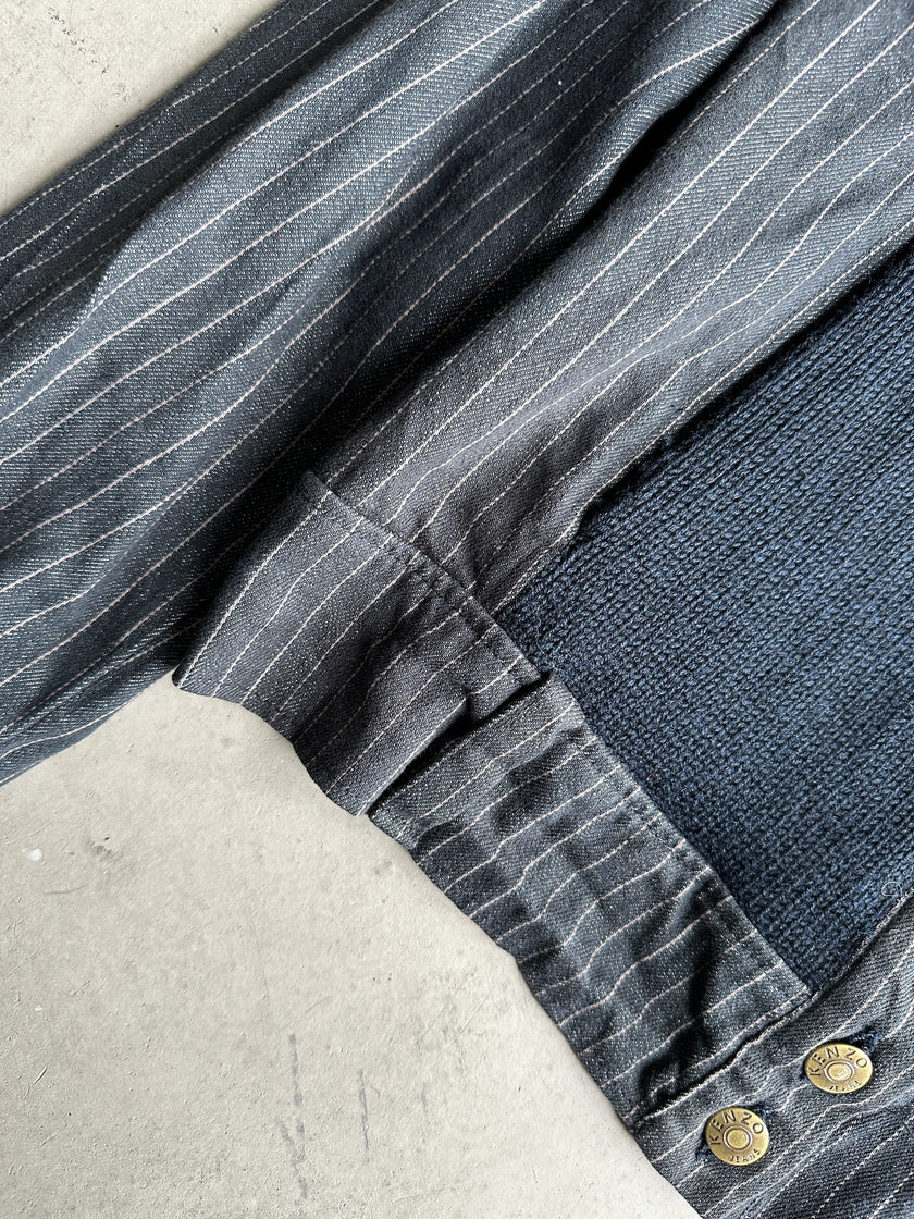 KENZO - 1990s PANELED KNIT CARDIGAN WITH STRIPED SLEEVE