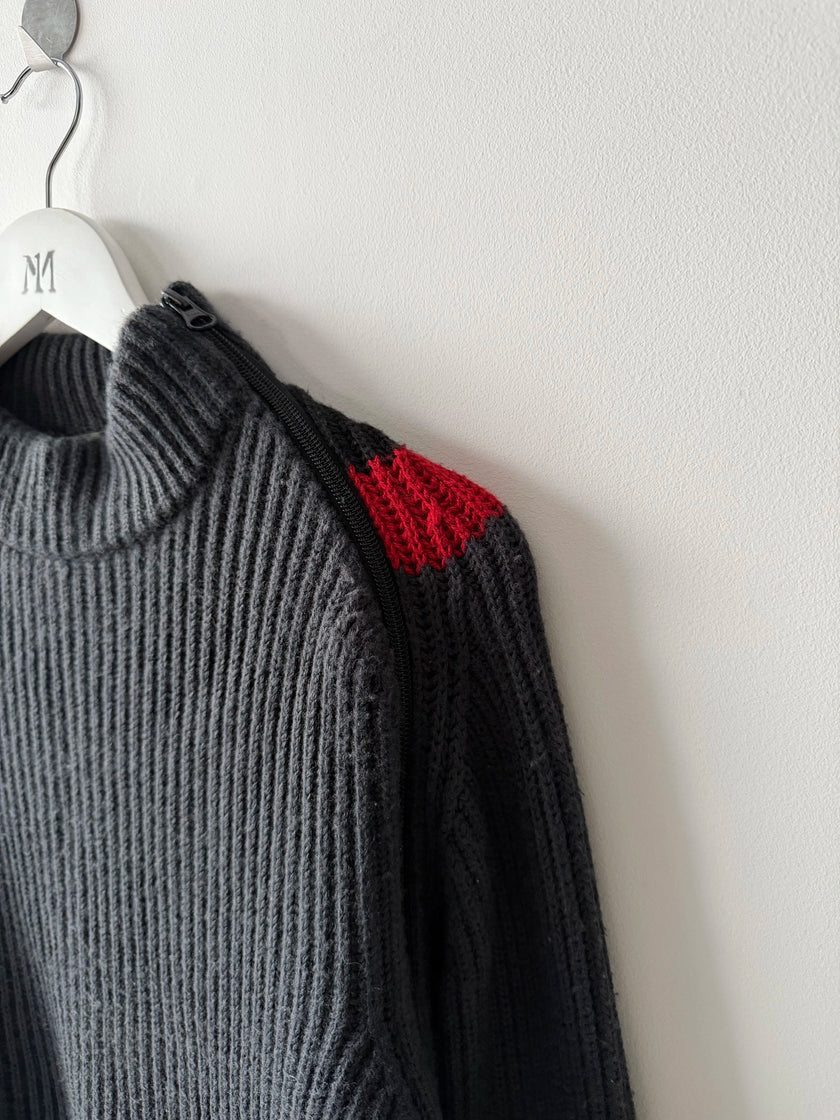 DANIELE ALESSANDRINI - 1990s CHUNKY KNIT JUMPER WITH ASYMMETRIC SIDE ZIP RUNNING FROM TOP TO BOTTOM