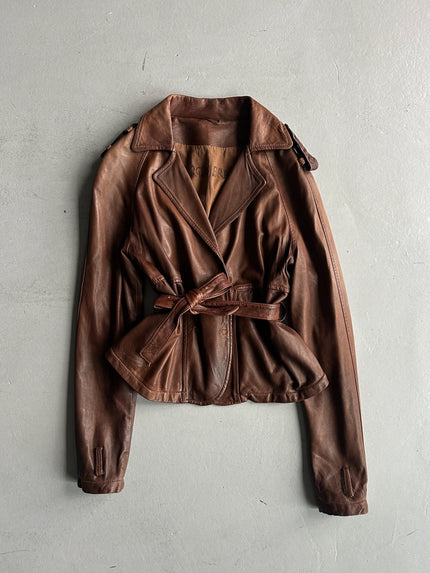 GIORGIO BRATO - 2000s SOFT LEATHER BELTED JACKET