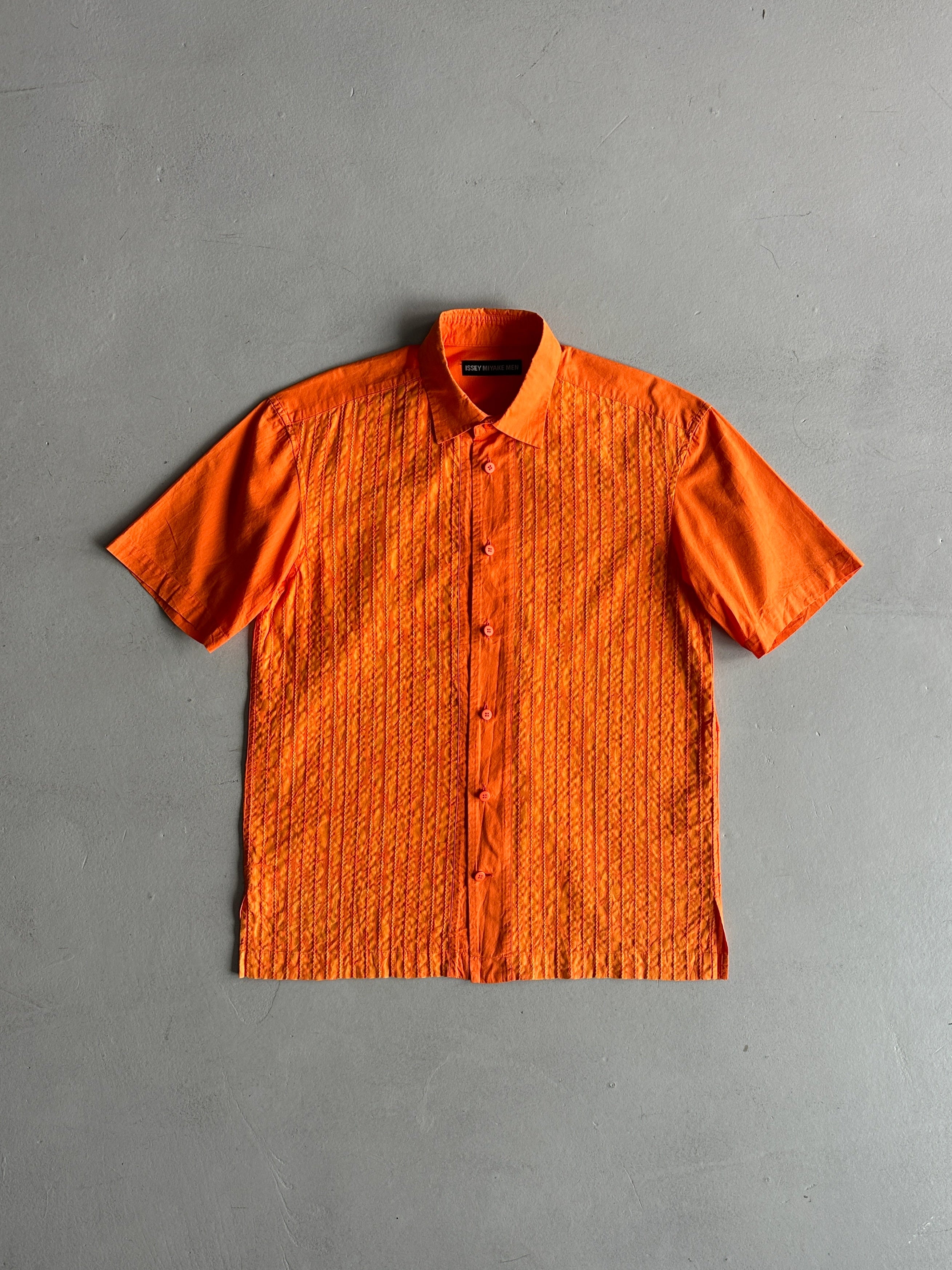 ISSEY MIYAKE MEN - S/S 1994 HALF SLEEVE SHIRT WITH INTRICATE FRONT STITCHING