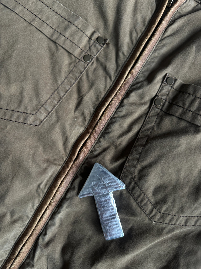 DSQUARED2 - F/W 2002 HOMELESS COLLECTION LAYERED DENIM SLEEVE JACKET WITH LEATHER DETAILS