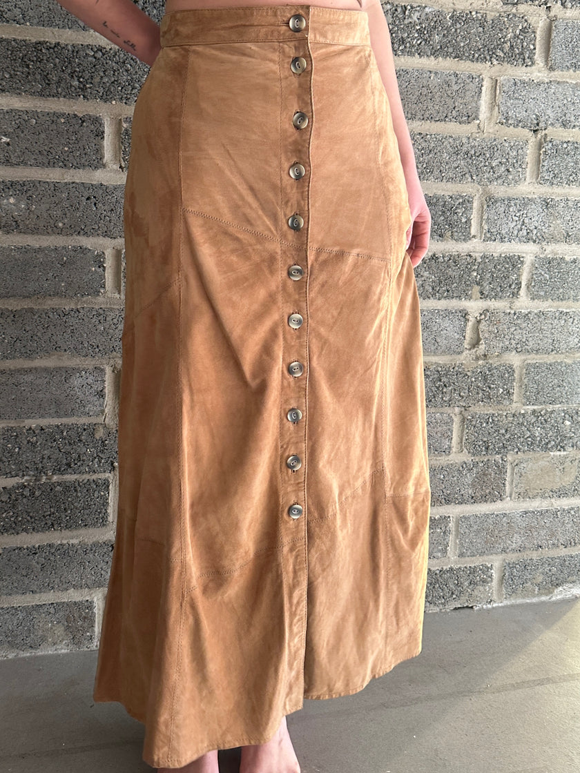 1970s LONG BUTTONED SUEDE SKIRT