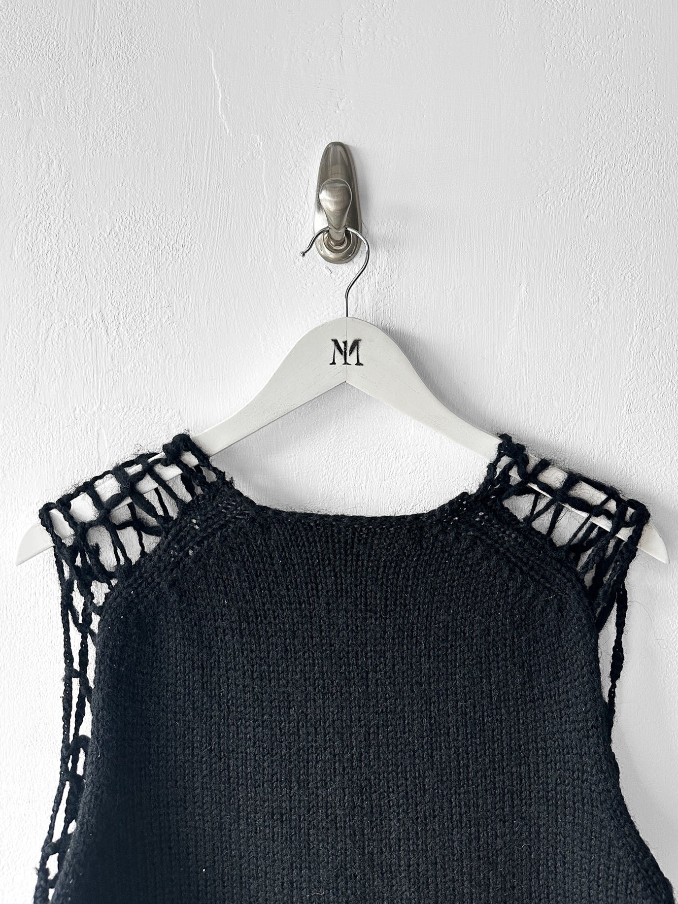 COMME DES GARÇONS - F/W 2024 DECONSTRUCTED CROCHET VEST TOP WITH FAUX LEATHER APPLIQUÉS