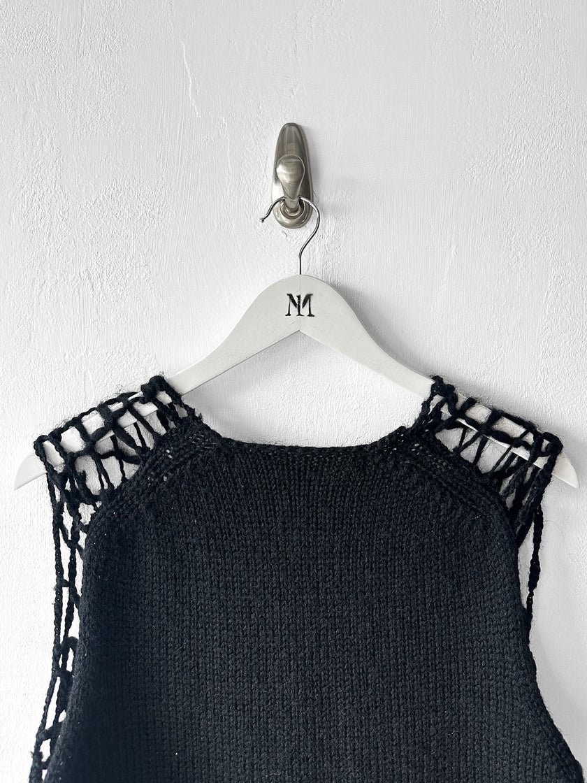 COMME DES GARÇONS - F/W 2024 DECONSTRUCTED CROCHET VEST TOP WITH FAUX LEATHER APPLIQUÉS