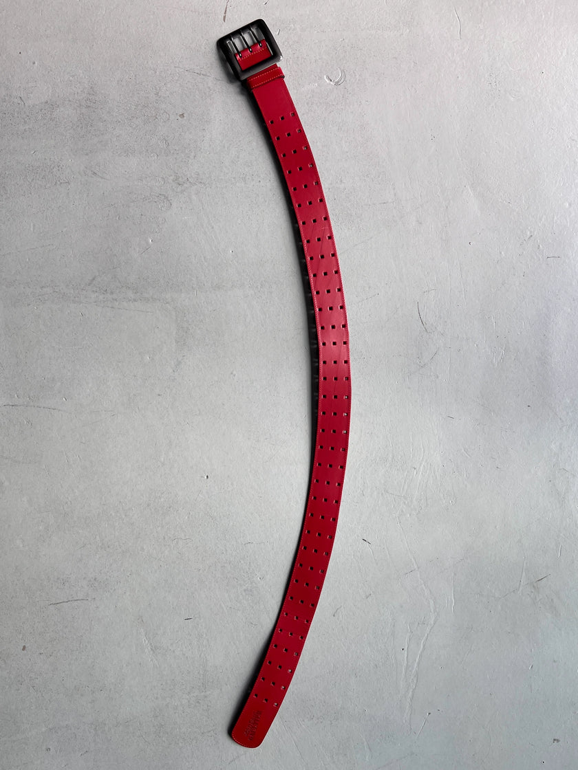 JEAN PAUL GAULTIER - 1990s GRID PERFORATION LEATHER BELT
