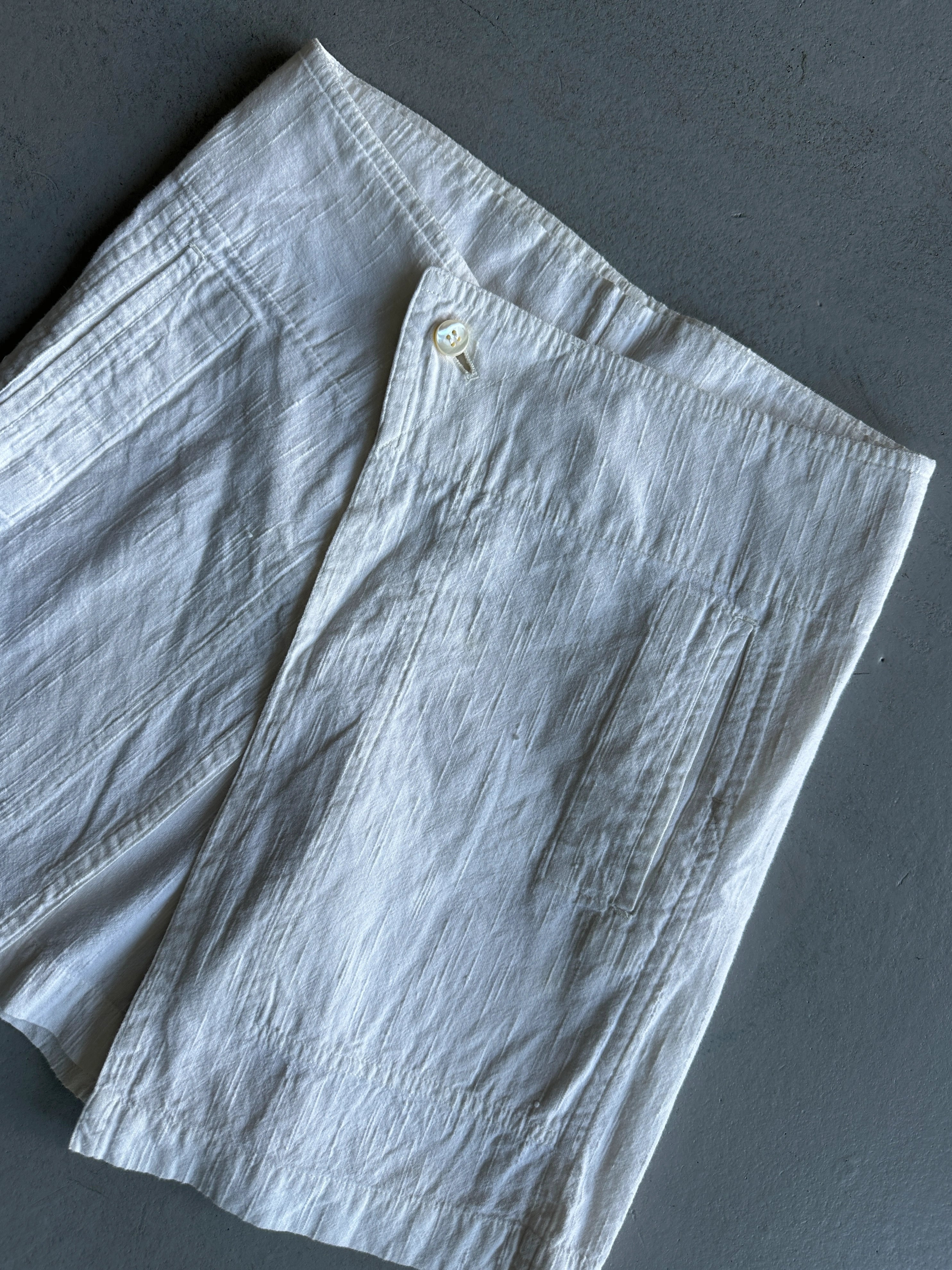 PLANTATION ISSEY MIYAKE - 1990s WRAP STYLE LINEN SHORTS
