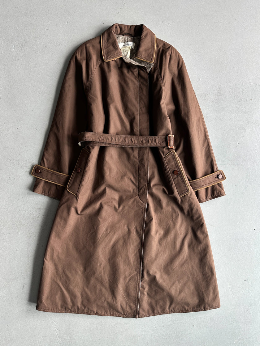 VALENTINO - 1980s BELTED TRENCH COAT WITH CONTRASTING TWEED INTERIOR