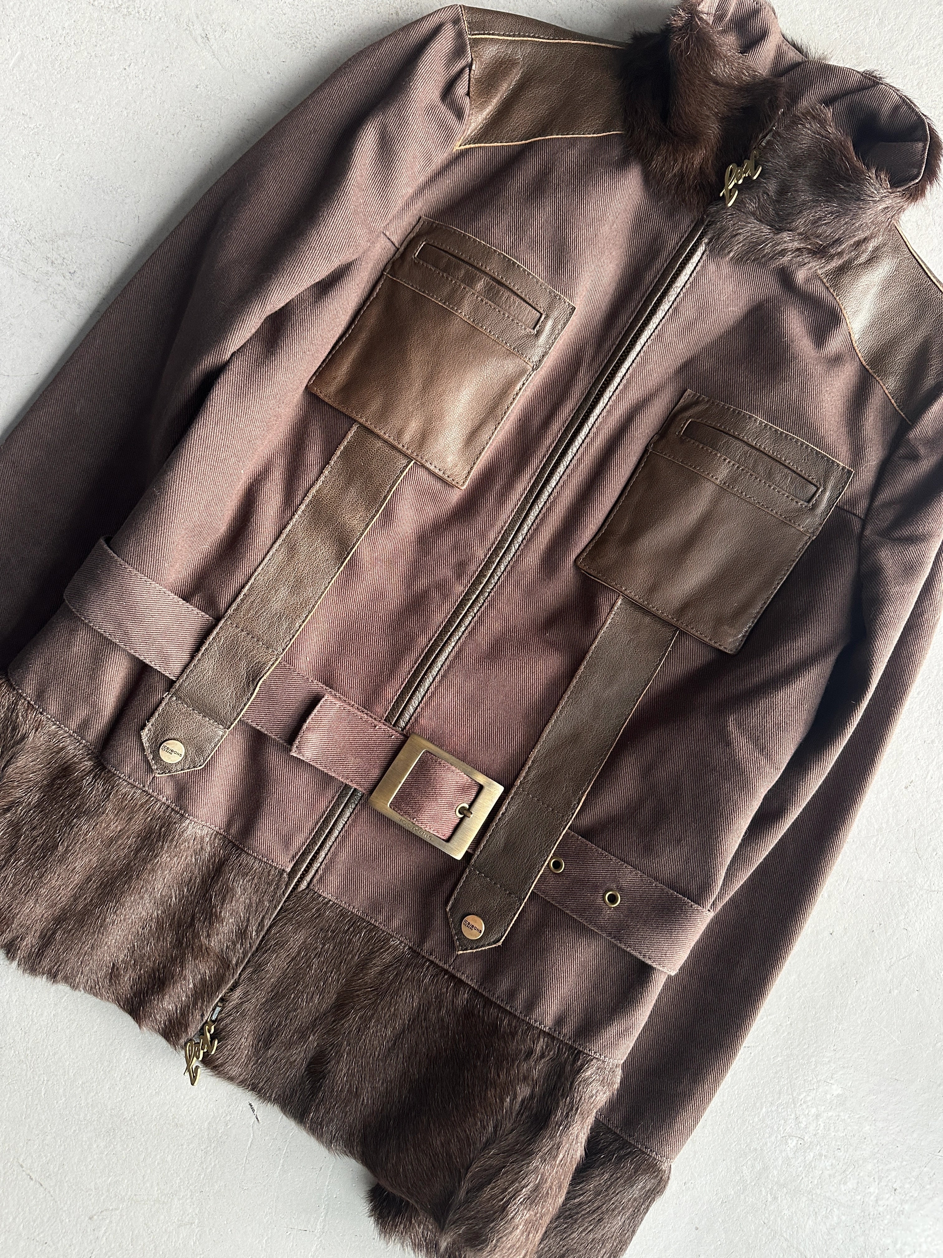 ICEBERG - early 2000s BELTED JACKET WITH FUR COLLAR AND CUFFS