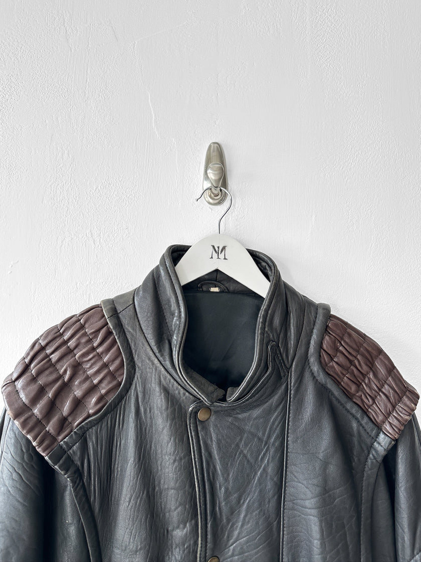 ITALIAN LABEL 1980s HEAVY LEATHER BOMBER JACKET
