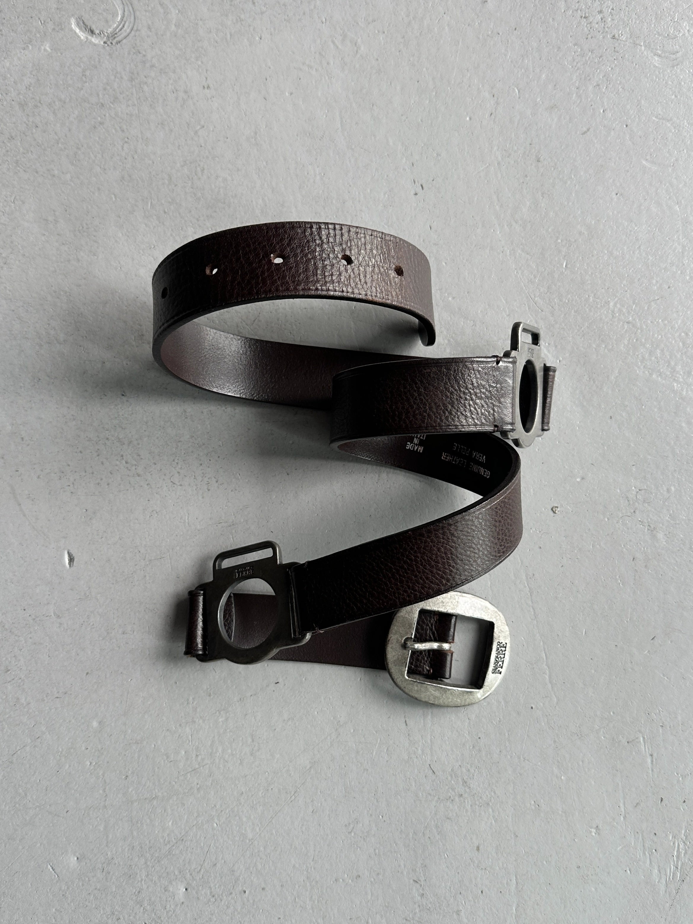 GIANFRANCO FERRÉ - 1990s LEATHER BELT WITH GEOMETRIC METAL CONNECTORS